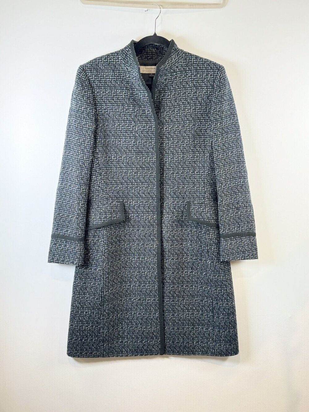 VINTAGE Tahari Arthur S Levine Womens Blazer Black Trench Overcoat Acrylic 10
